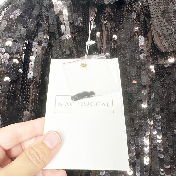 NWT Mac Duggal Long Sleeve Sequin Tea Length Dress 18 Dark Chocolate #8056 - Picture 9 of 11